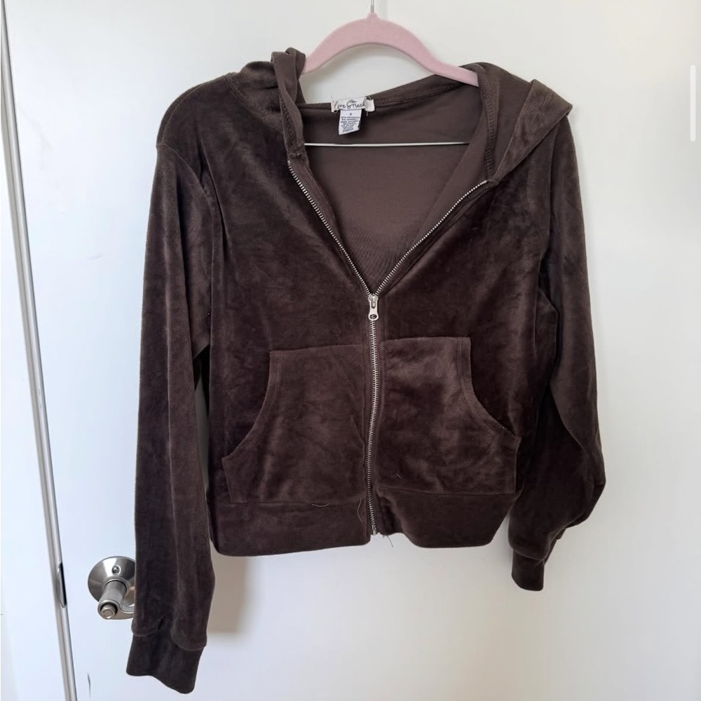 Brown Velour Zip-Up Hoodie